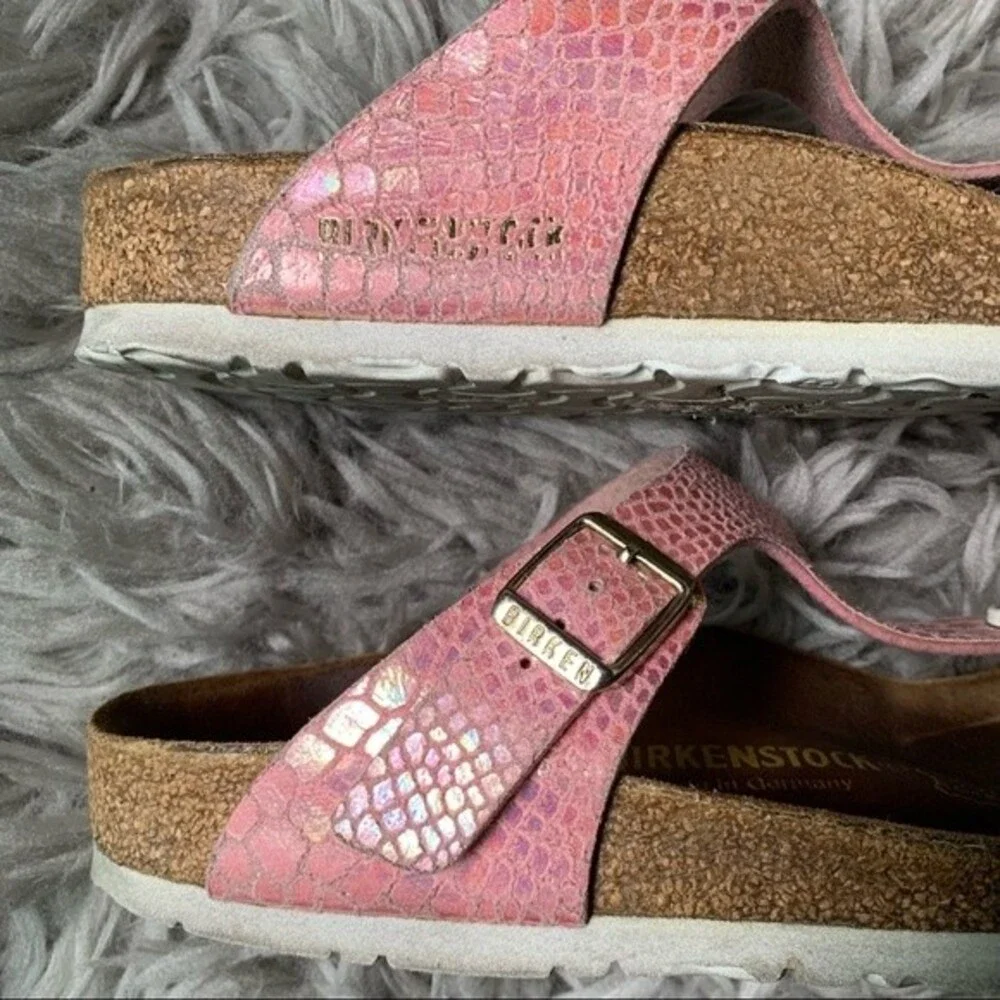 Birkenstock Gizeh Birko-Flor metallic pink sandal women’s shoe size 37 US 6 6.5